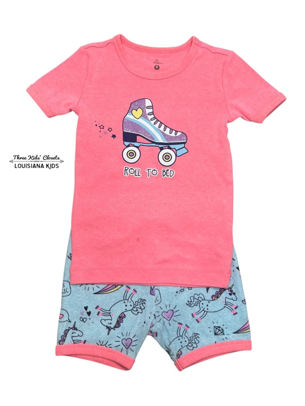 PL Sleep 4Y Roller Skate Unicorn Rainbow Short Pajamas Set